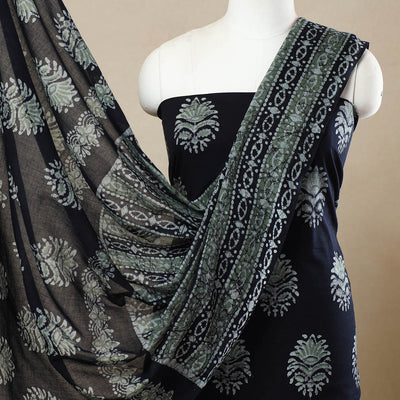 Black - 3pc Cotton Kutch Batik Print Dress Material 81