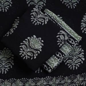 Black - 3pc Cotton Kutch Batik Print Dress Material 81