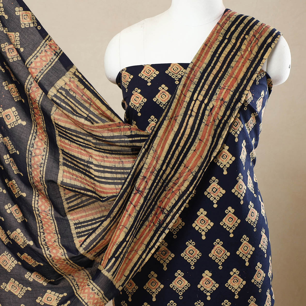 Blue - 3pc Cotton Kutch Batik Print Dress Material 83