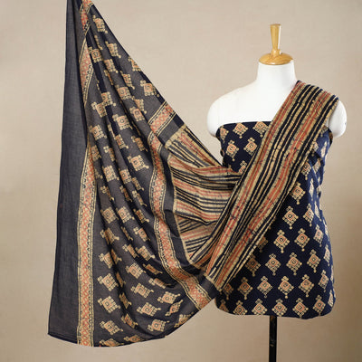 Blue - 3pc Cotton Kutch Batik Print Dress Material 83