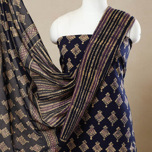 Blue - 3pc Cotton Kutch Batik Print Dress Material 84