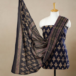 Blue - 3pc Cotton Kutch Batik Print Dress Material 84