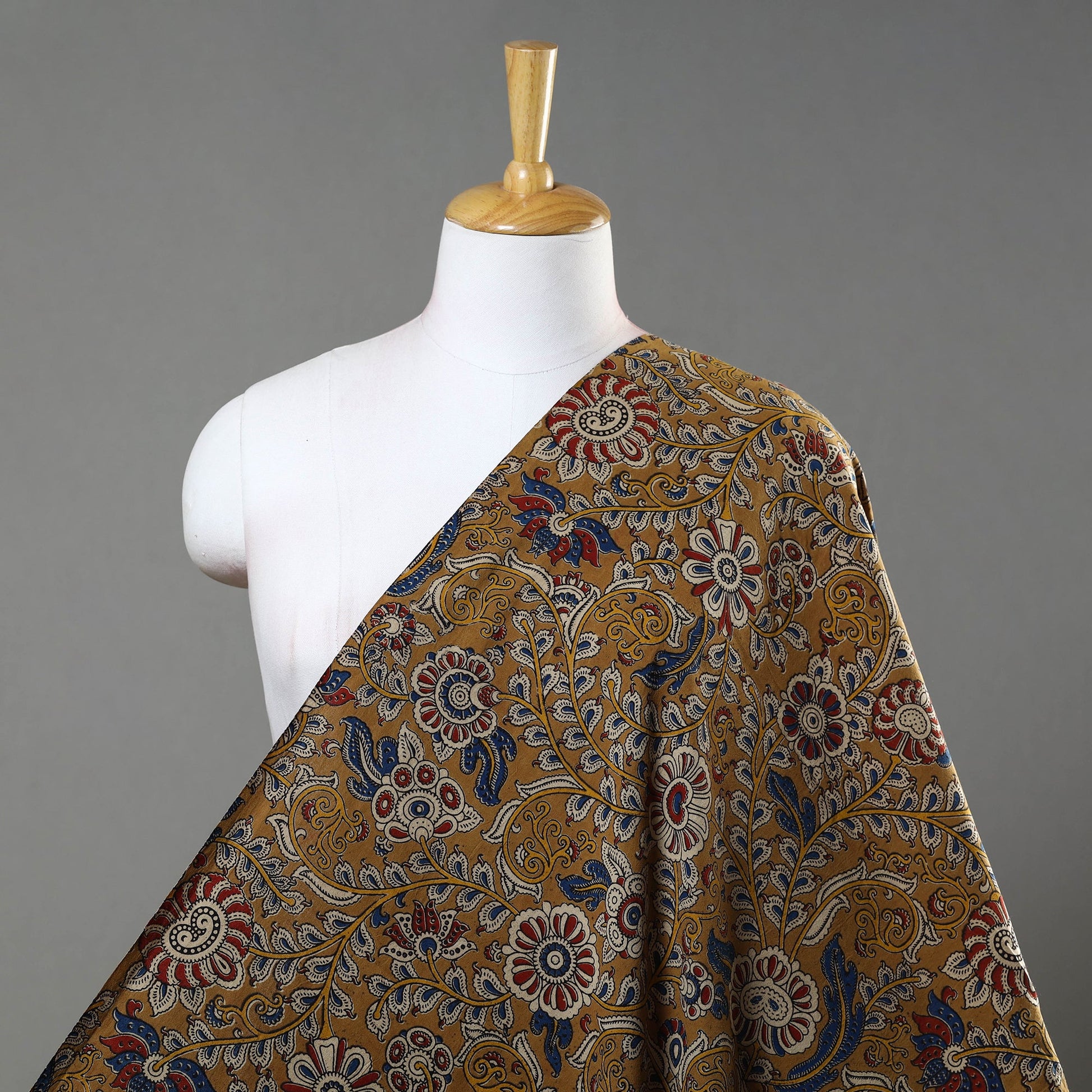 Brown - Natural Dyed Block Print Kalamkari Cotton Fabric 08