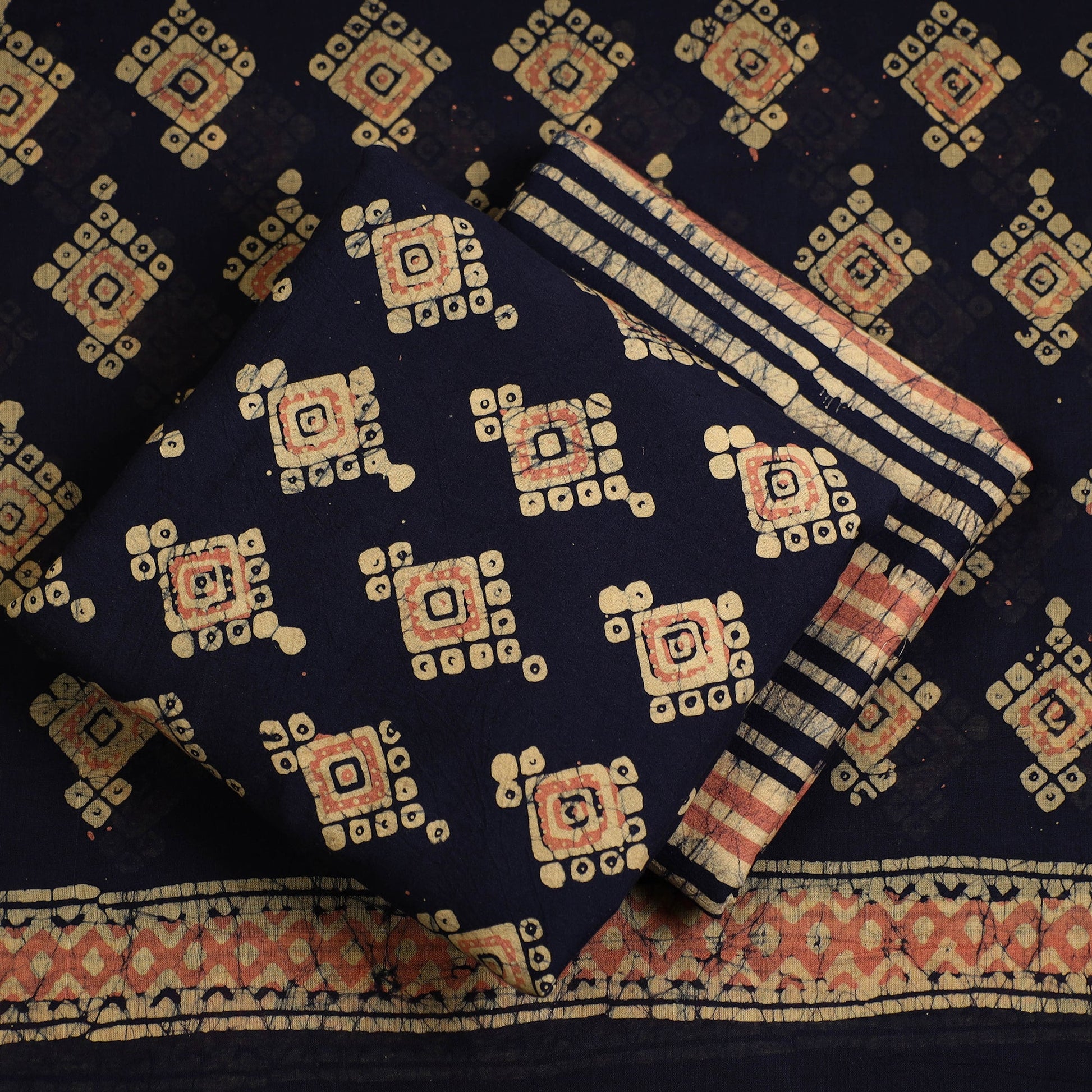 Blue - 3pc Cotton Kutch Batik Print Dress Material 83