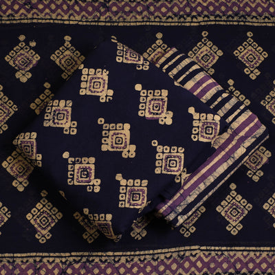 Blue - 3pc Cotton Kutch Batik Print Dress Material 84