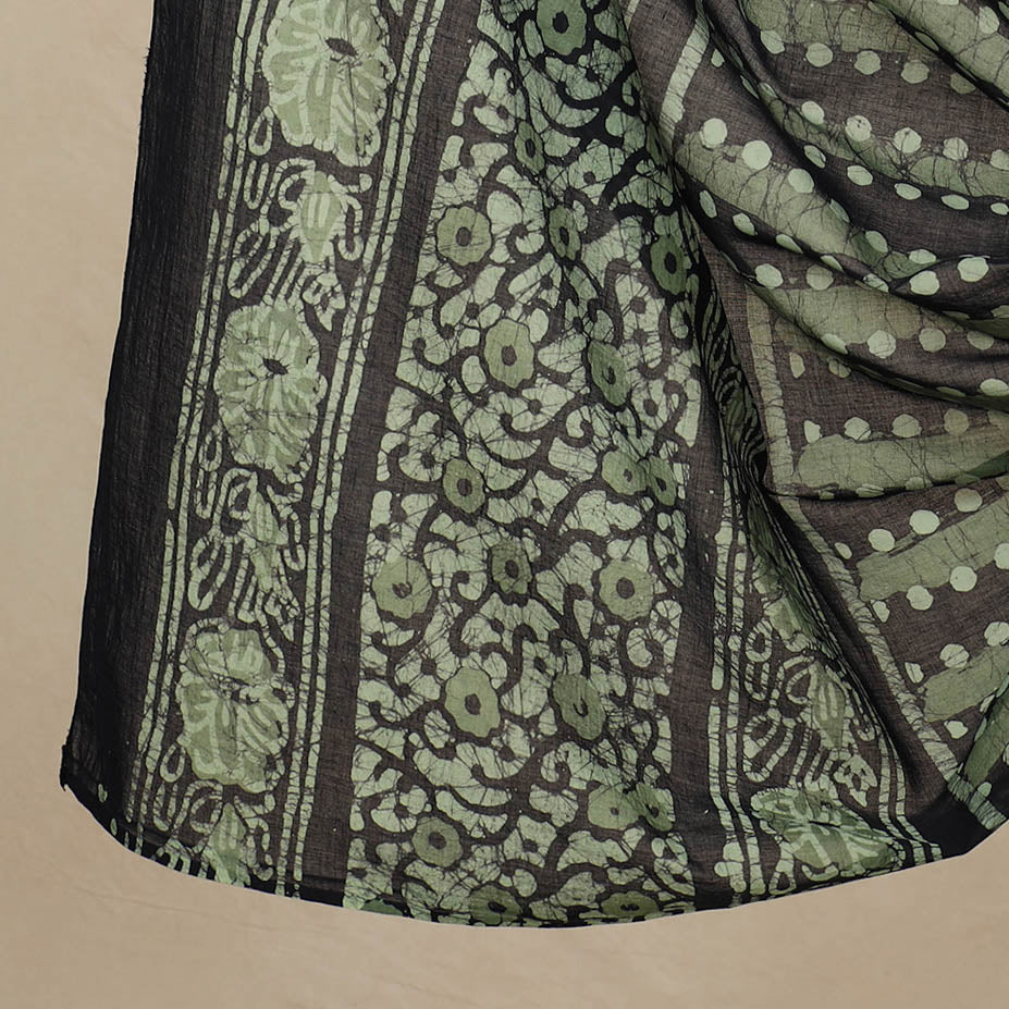 Green - 3pc Cotton Kutch Batik Print Dress Material 87