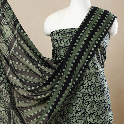 Green - 3pc Cotton Kutch Batik Print Dress Material 87