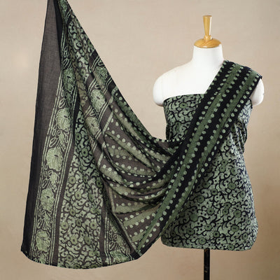 Green - 3pc Cotton Kutch Batik Print Dress Material 87