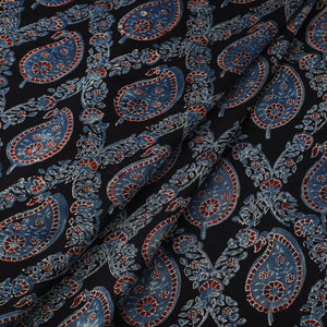Black - Ajrakh Block Printed Modal Silk Fabric from Kutch 12