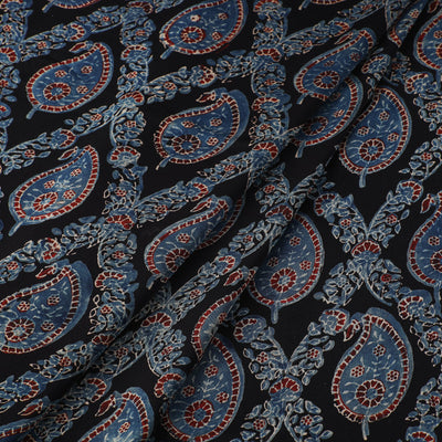 Black - Ajrakh Block Printed Modal Silk Fabric from Kutch 12