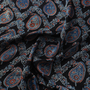 Black - Ajrakh Block Printed Modal Silk Fabric from Kutch 12