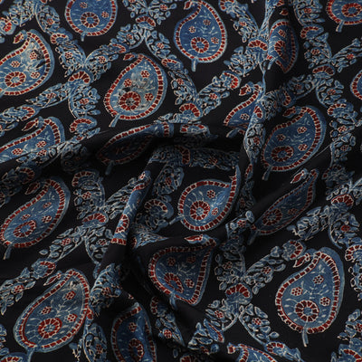 Black - Ajrakh Block Printed Modal Silk Fabric from Kutch 12