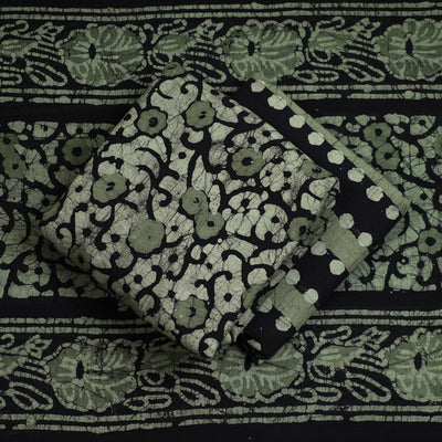 Green - 3pc Cotton Kutch Batik Print Dress Material 87