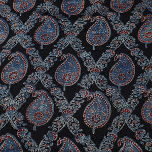Black - Ajrakh Block Printed Modal Silk Fabric from Kutch 12