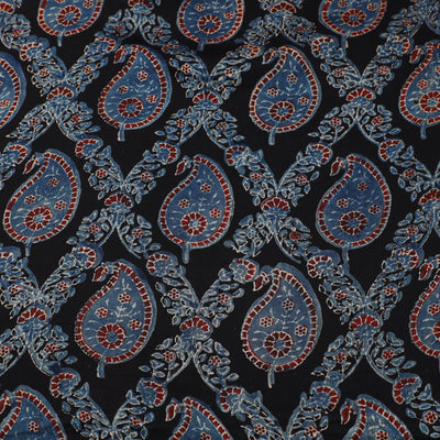 Black - Ajrakh Block Printed Modal Silk Fabric from Kutch 12