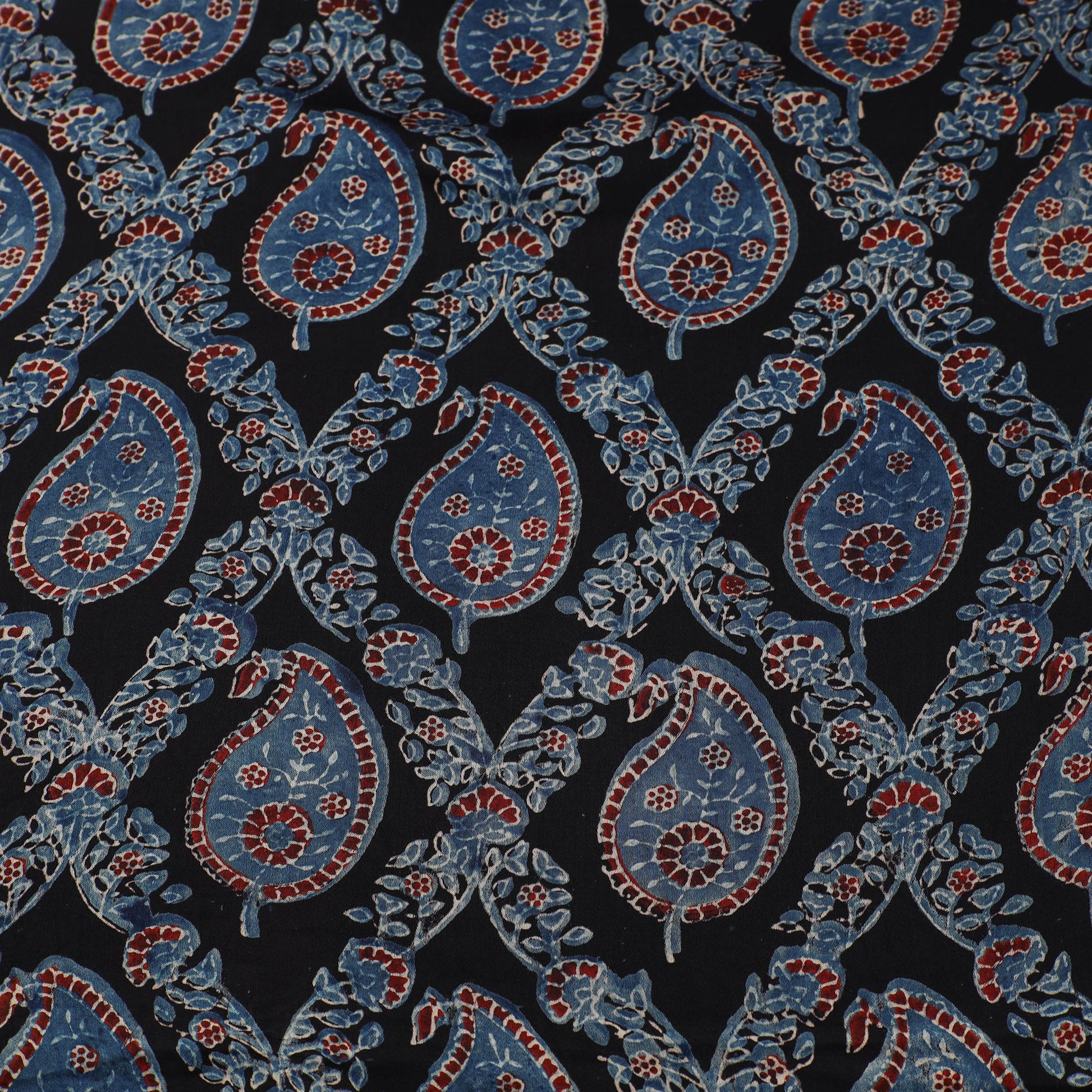 Black - Ajrakh Block Printed Modal Silk Fabric from Kutch 12