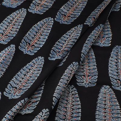 Black - Ajrakh Block Printed Modal Silk Fabric from Kutch 13