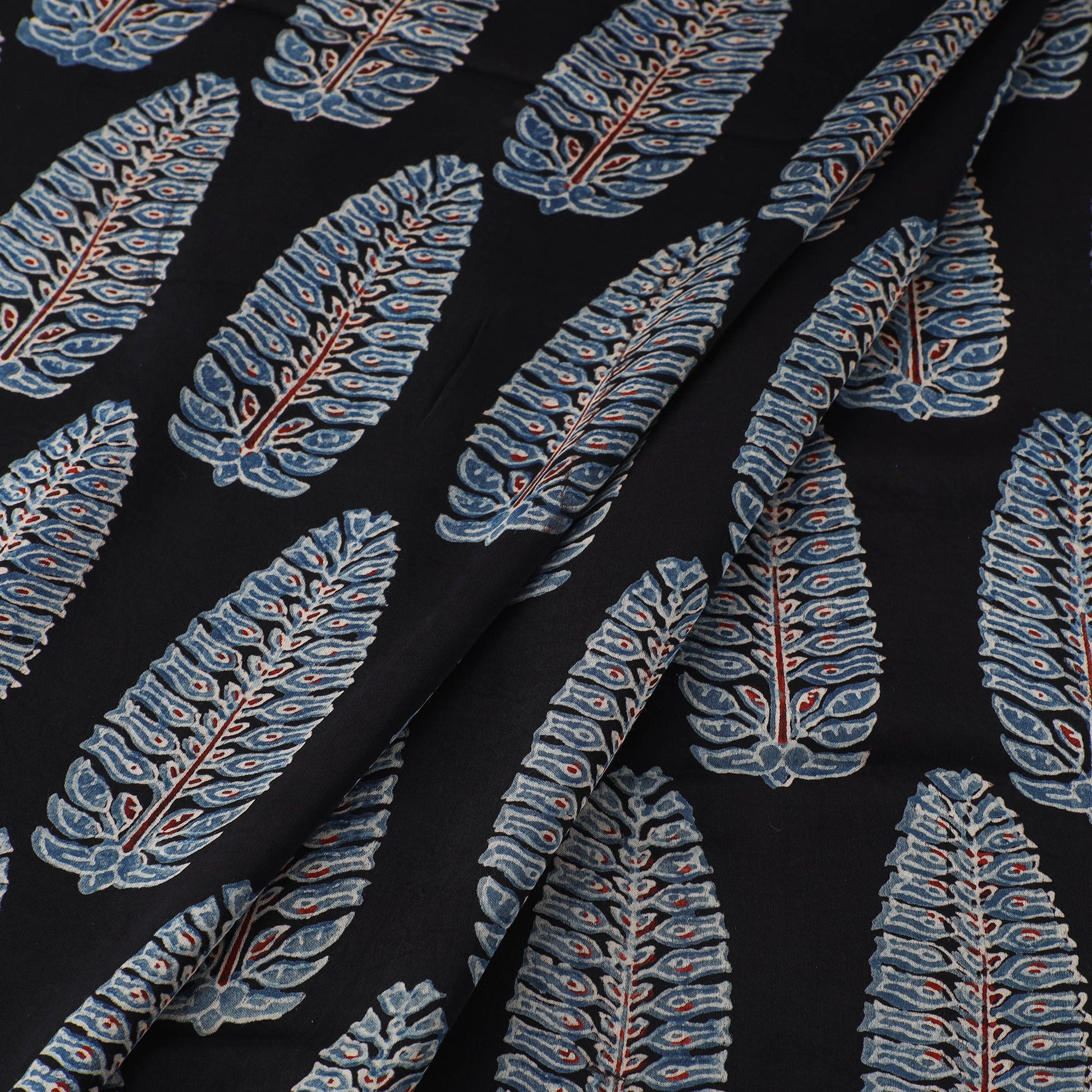 Black - Ajrakh Block Printed Modal Silk Fabric from Kutch 13