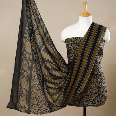 Beige - 3pc Cotton Kutch Batik Print Dress Material 89