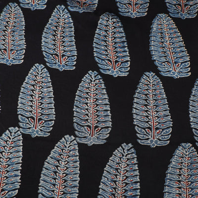 Black - Ajrakh Block Printed Modal Silk Fabric from Kutch 13