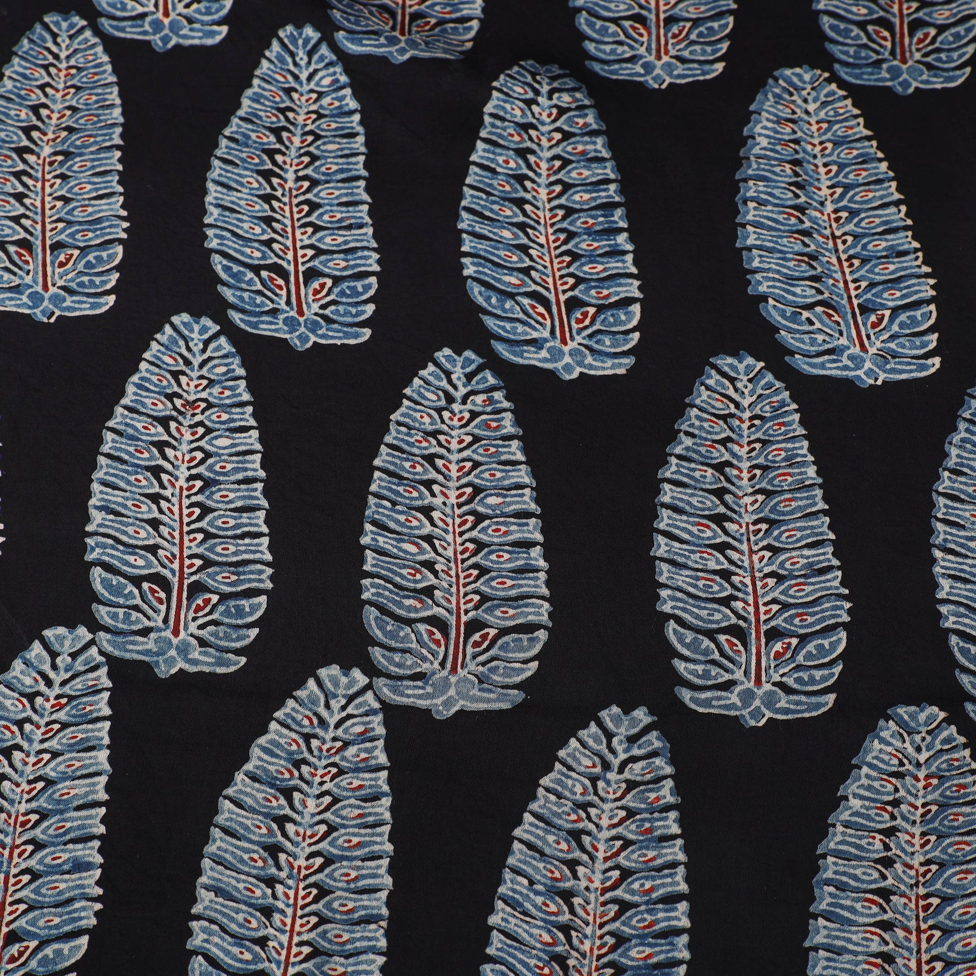 Black - Ajrakh Block Printed Modal Silk Fabric from Kutch 13