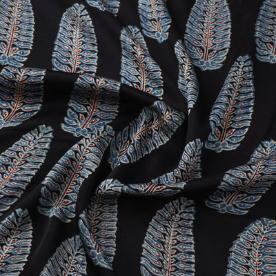 Black - Ajrakh Block Printed Modal Silk Fabric from Kutch 13