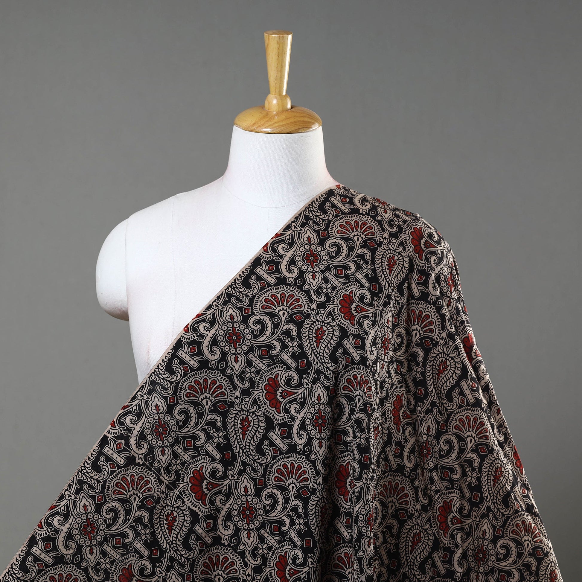 Black - Natural Dyed Block Print Kalamkari Cotton Fabric 16