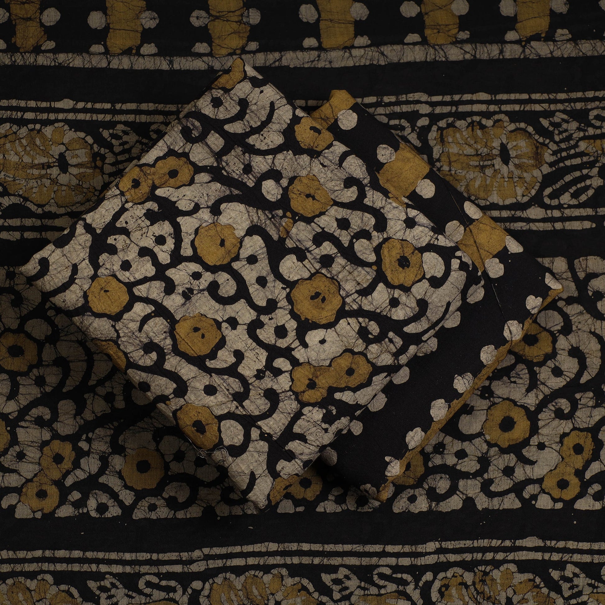 Beige - 3pc Cotton Kutch Batik Print Dress Material 89