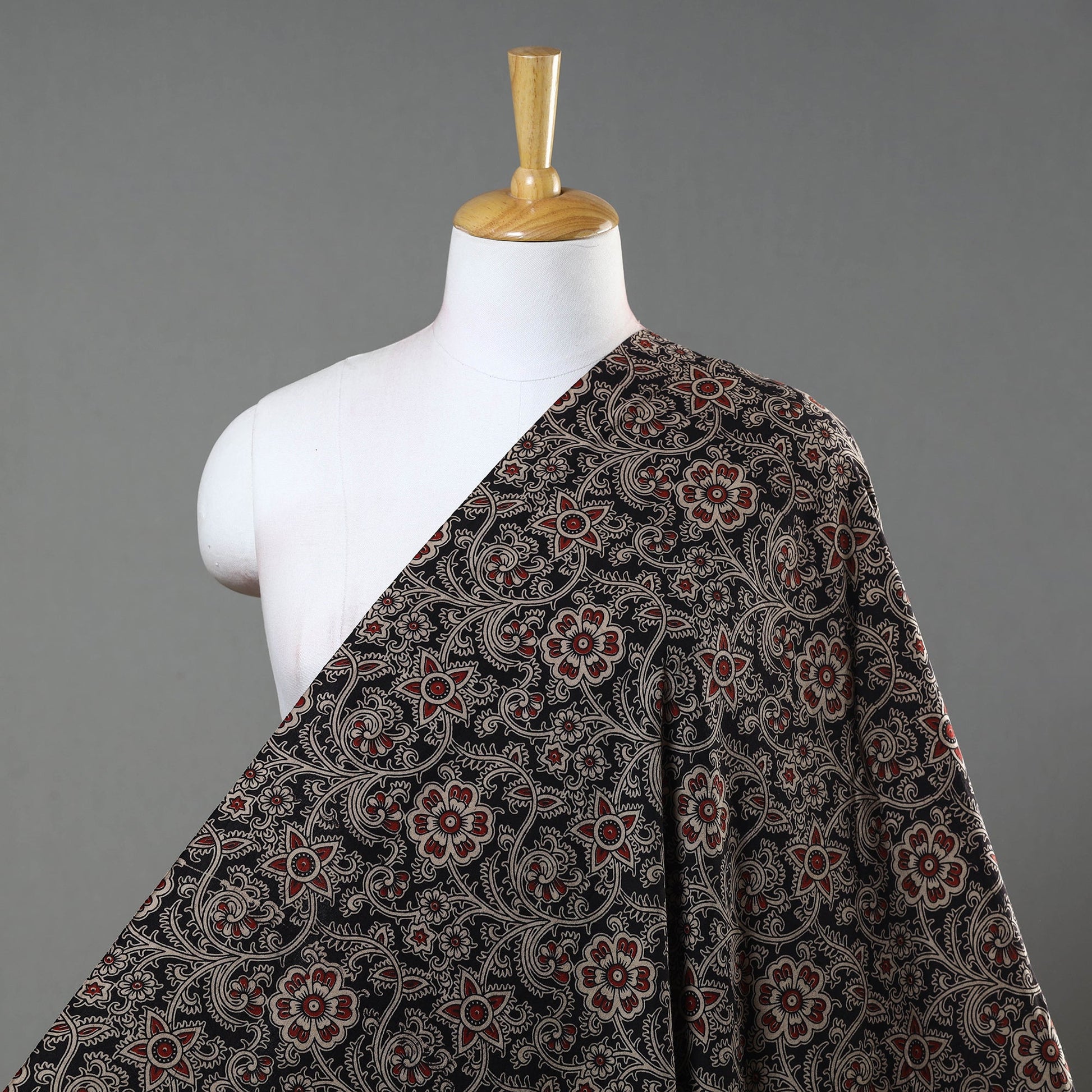 Black - Natural Dyed Block Print Kalamkari Cotton Fabric 18