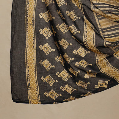 Black - 3pc Cotton Kutch Batik Print Dress Material 92
