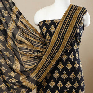 Black - 3pc Cotton Kutch Batik Print Dress Material 92