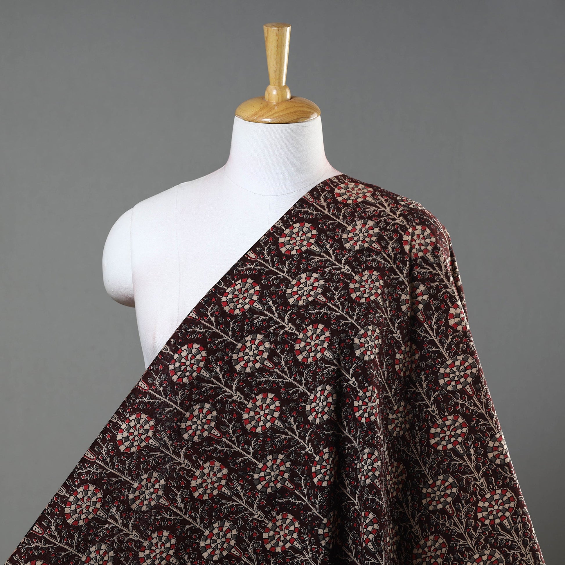 Brown - Natural Dyed Block Print Kalamkari Cotton Fabric 19