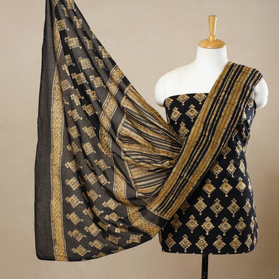Black - 3pc Cotton Kutch Batik Print Dress Material 92