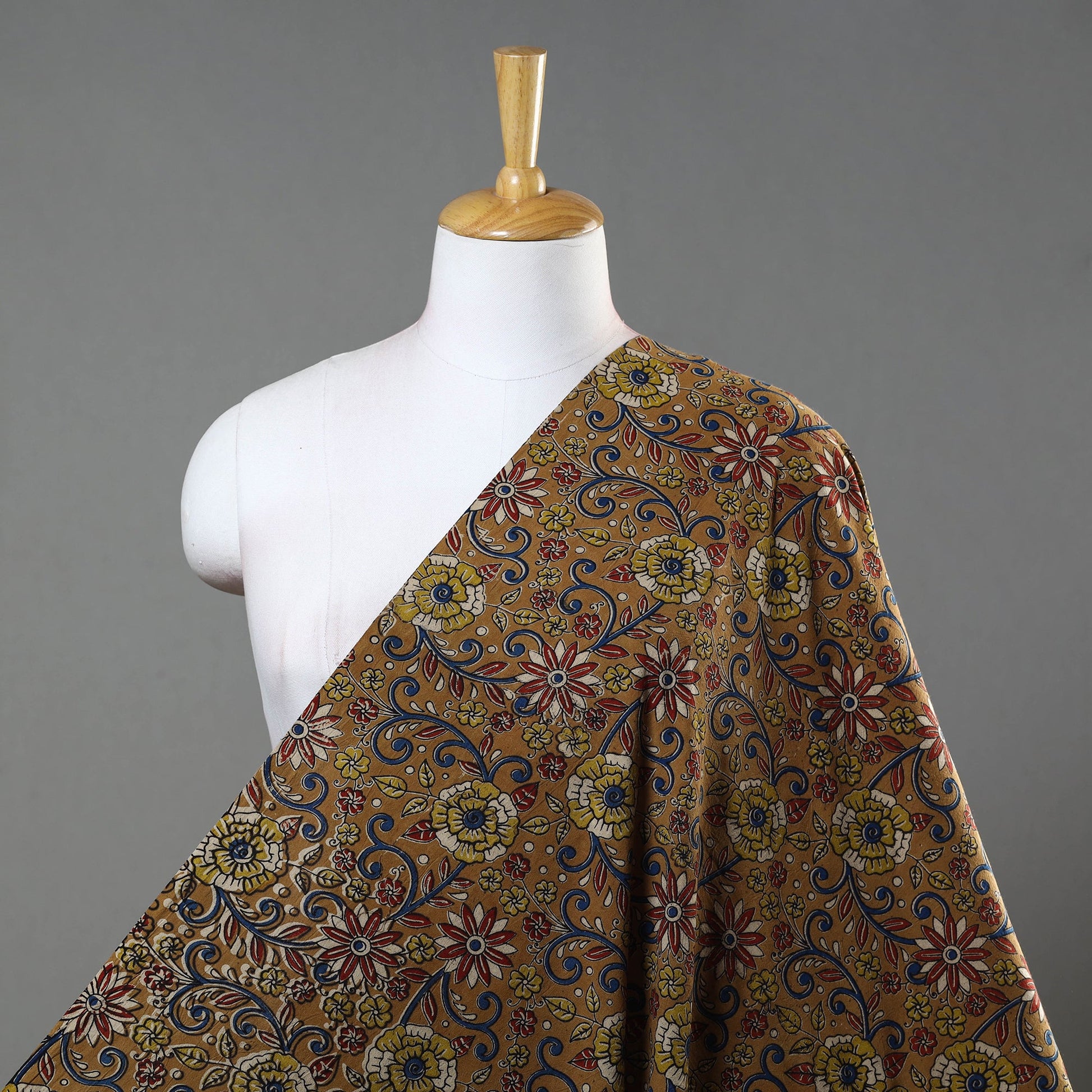 Brown - Natural Dyed Block Print Kalamkari Cotton Fabric 20