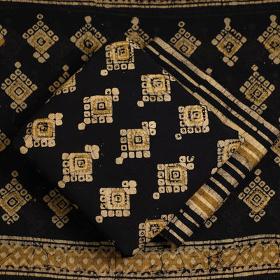 Black - 3pc Cotton Kutch Batik Print Dress Material 92