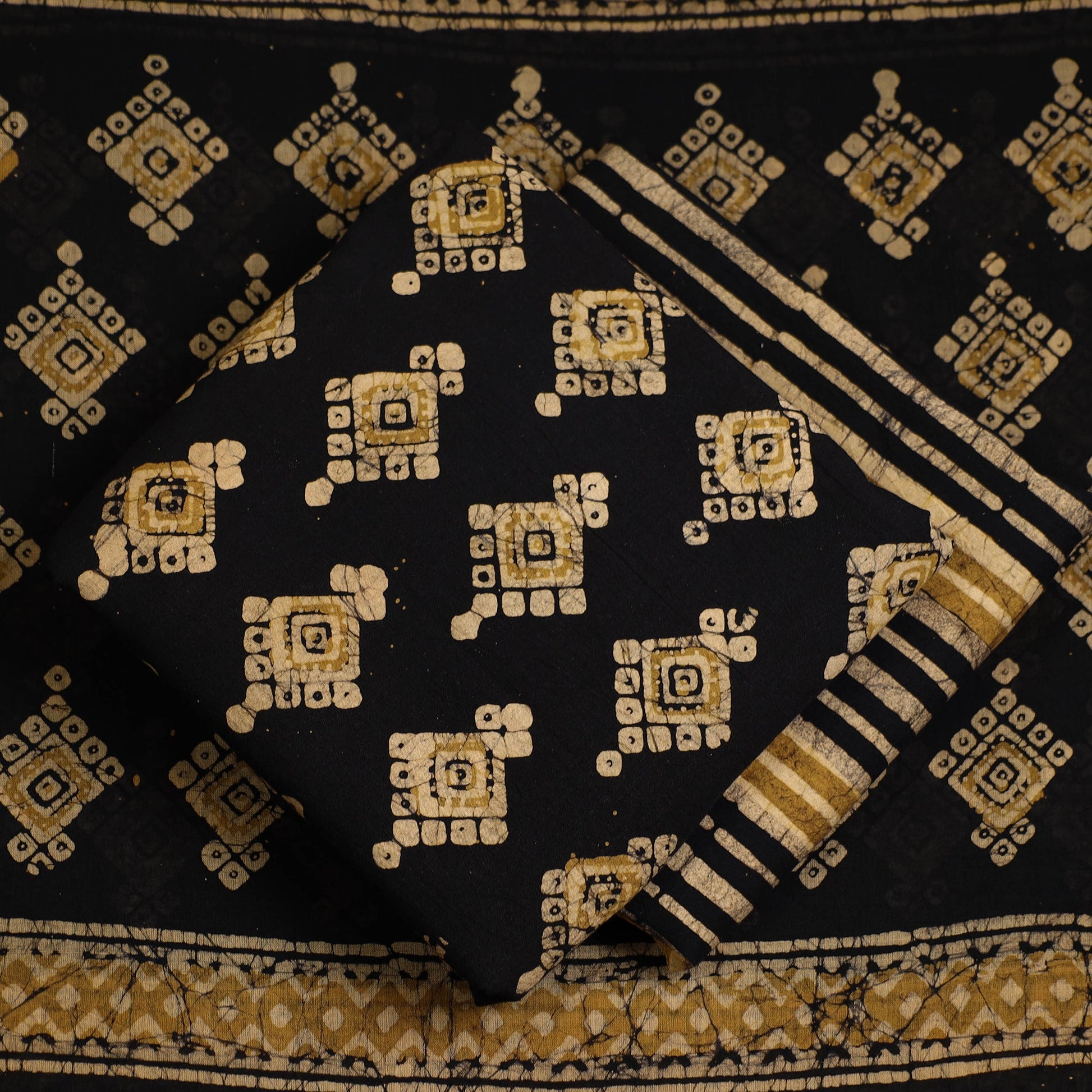 Black - 3pc Cotton Kutch Batik Print Dress Material 92