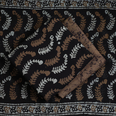 Brown - 3pc Cotton Kutch Batik Print Dress Material 95