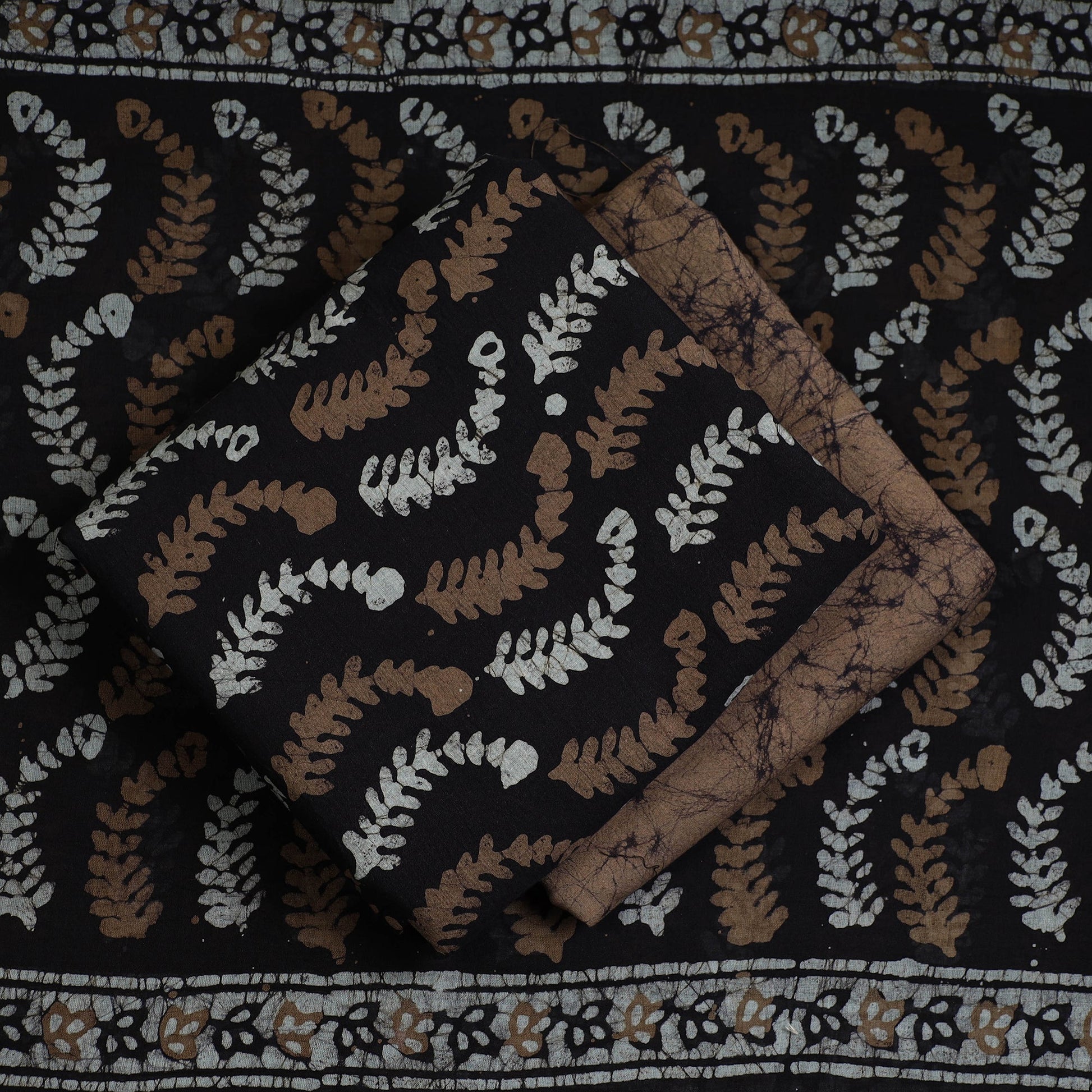 Brown - 3pc Cotton Kutch Batik Print Dress Material 95