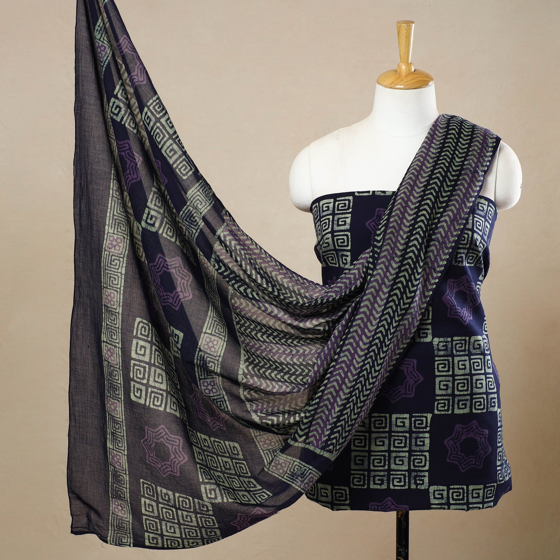 3pc Cotton Kutch Batik Print Dress Material 97