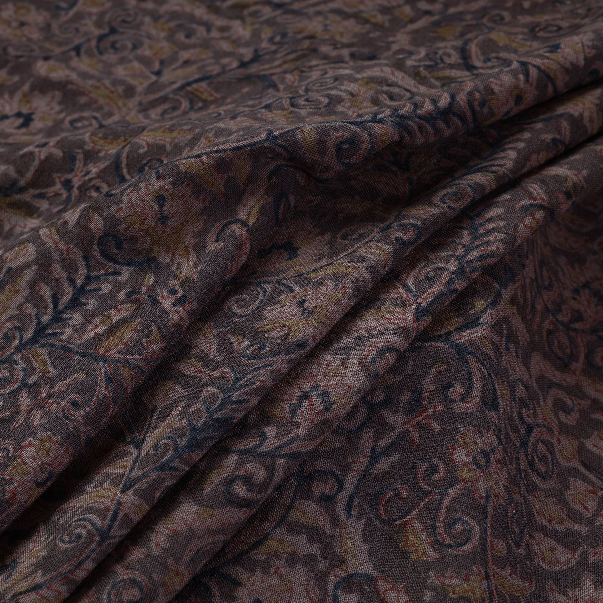 Black - Pedana Kalamkari Block Print Handwoven Wool Fabric