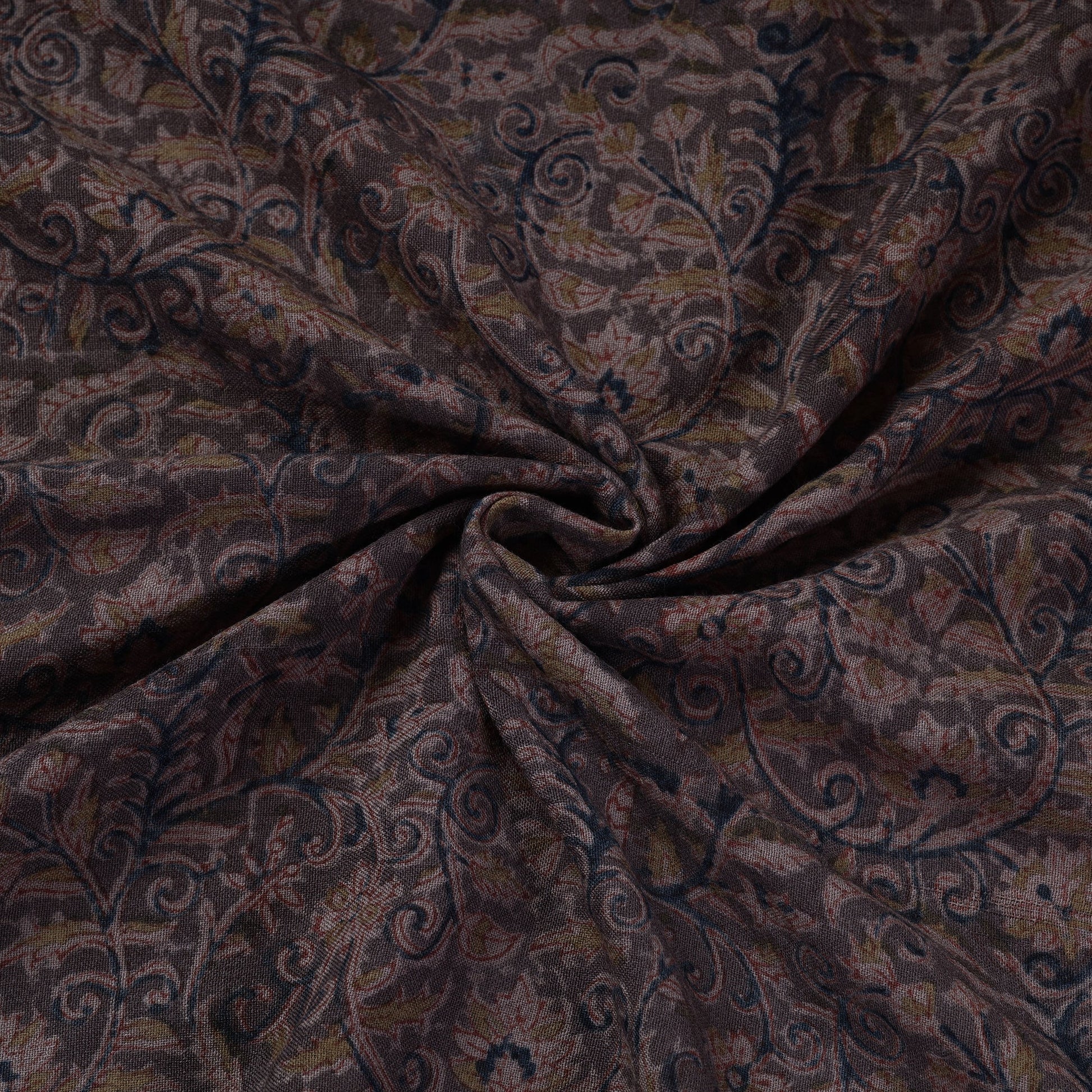 Black - Pedana Kalamkari Block Print Handwoven Wool Fabric