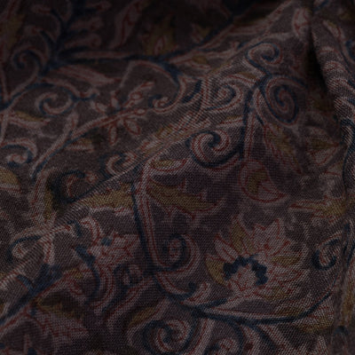 Black - Pedana Kalamkari Block Print Handwoven Wool Fabric