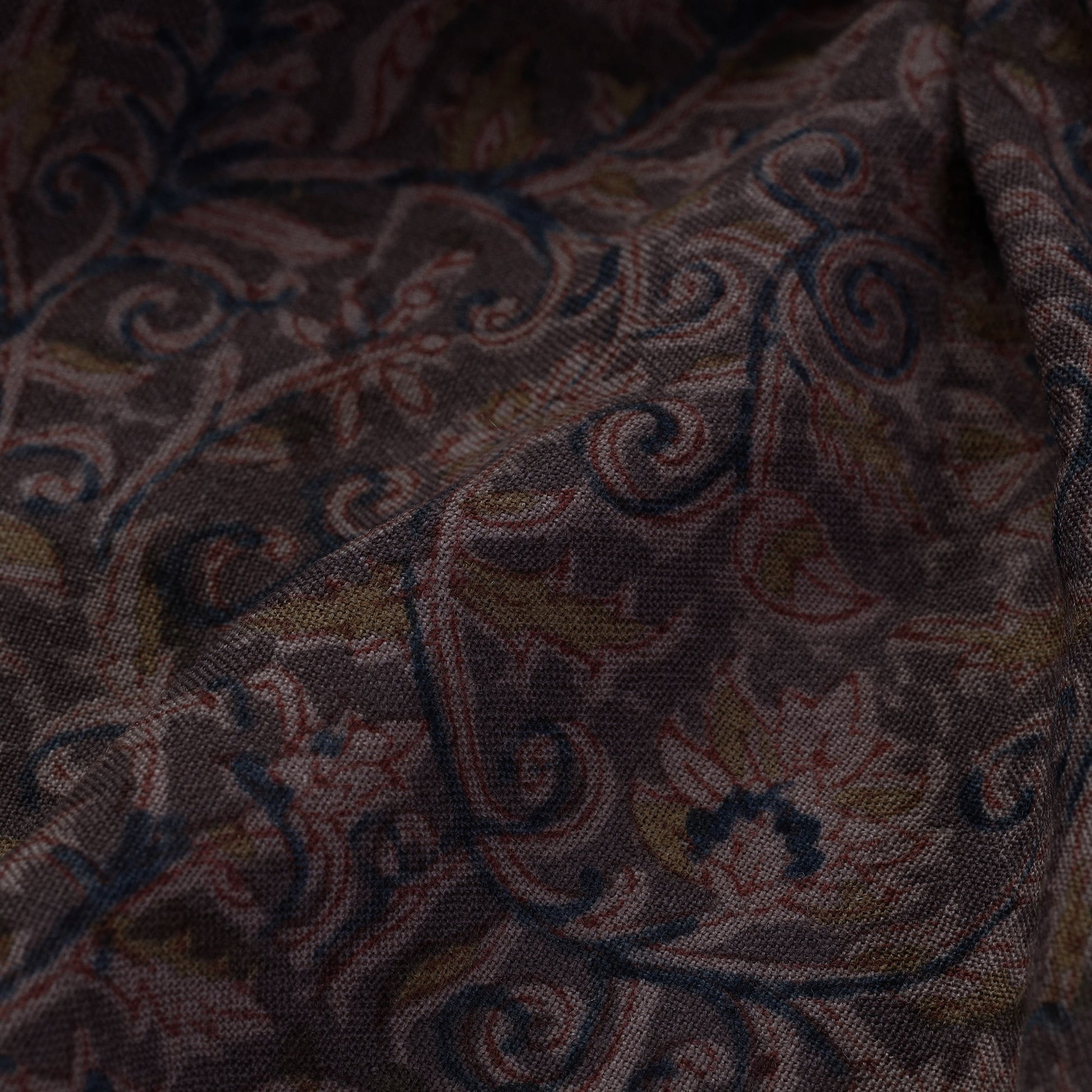 Black - Pedana Kalamkari Block Print Handwoven Wool Fabric