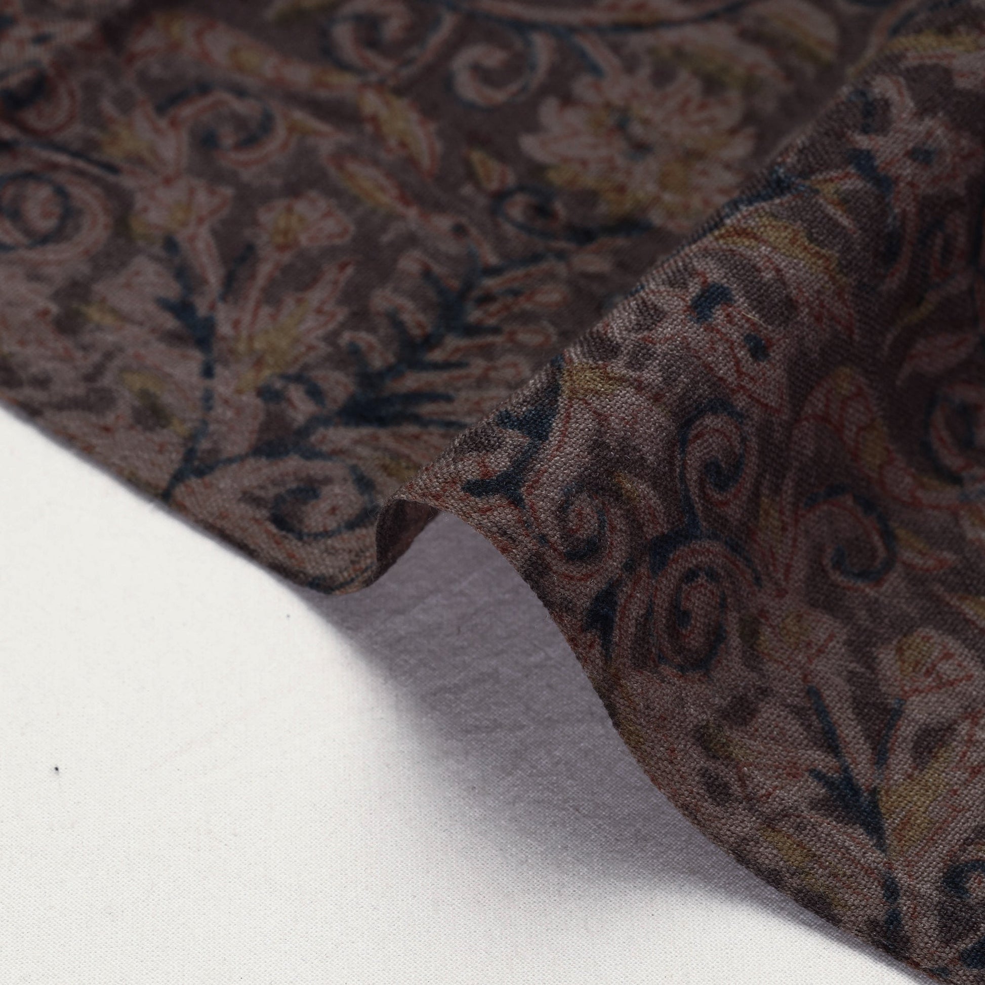 Black - Pedana Kalamkari Block Print Handwoven Wool Fabric