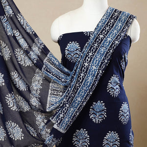 Blue - 3pc Cotton Kutch Batik Print Dress Material 99