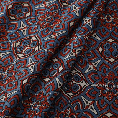 Blue - Ajrakh Block Printed Modal Silk Fabric from Kutch 20