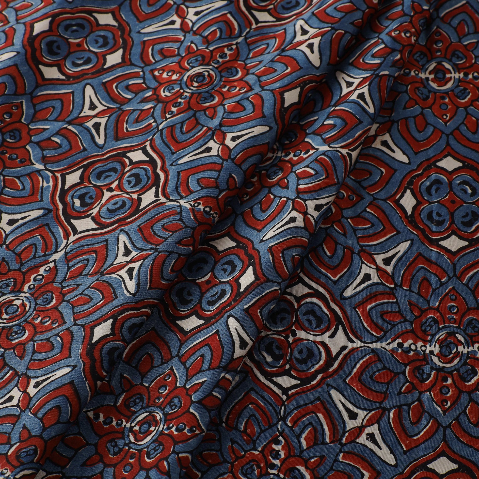 Blue - Ajrakh Block Printed Modal Silk Fabric from Kutch 20