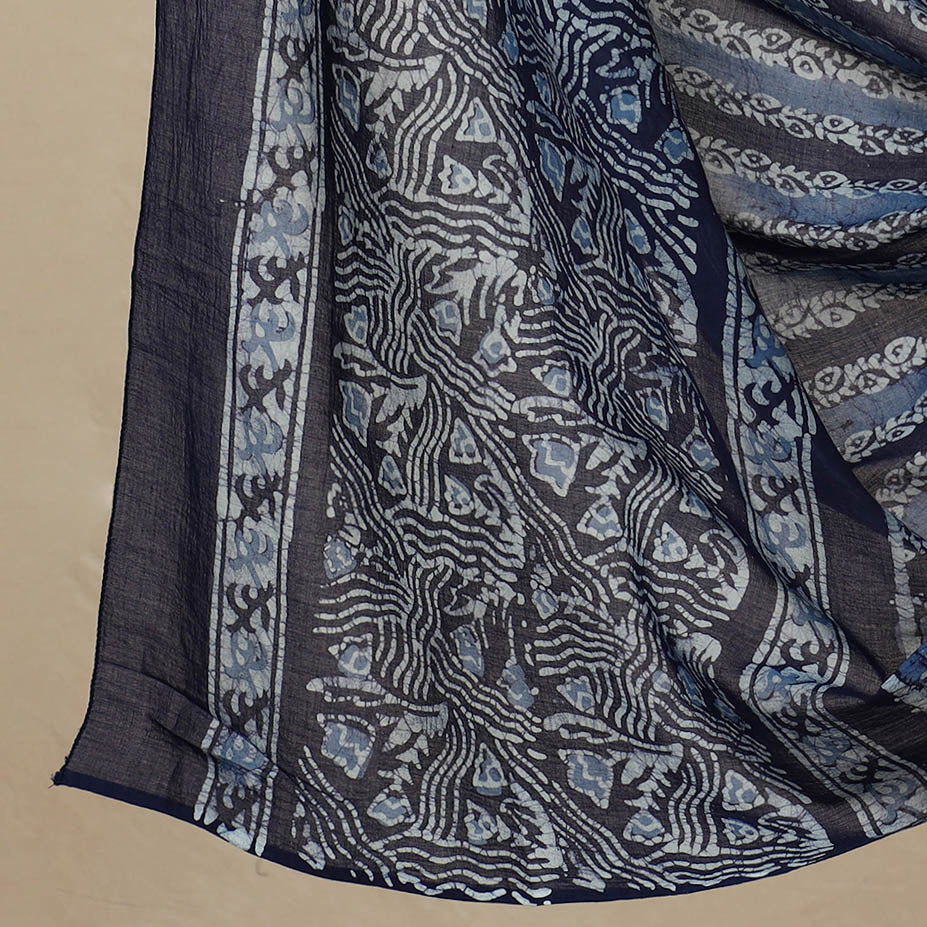 Blue - 3pc Cotton Kutch Batik Print Dress Material 100