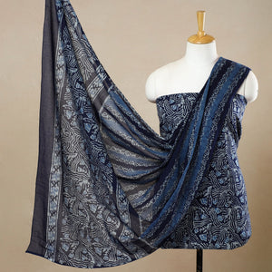 Blue - 3pc Cotton Kutch Batik Print Dress Material 100