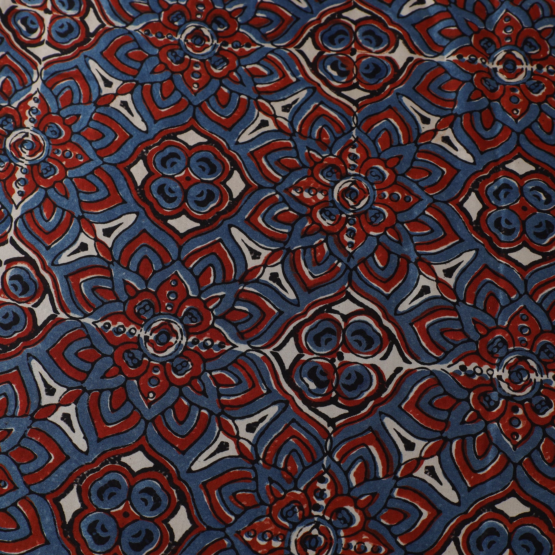 Blue - Ajrakh Block Printed Modal Silk Fabric from Kutch 20